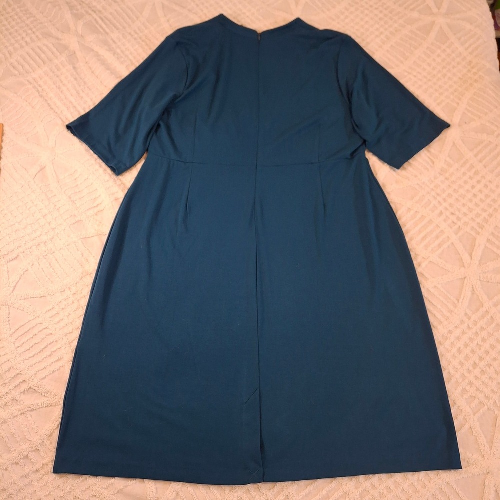 J. Jill Wearever XL Teal Blue Faux Wrap V-Neck Midi Dress Travel Stretch NWT - Picture 8 of 10